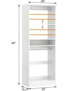 Closet System Organizer, Wooden Freestanding Wardrobe Furniture, Bedroom Dressing Room Organization, Double Hanging Clothes Rods Adjustable Shelves, Modern Style, Natural Wood, - White - View 7