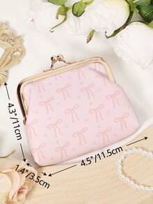 Fashion Bow Printed Coin Purse With Closed Clip, Women's Short Multifunctional Coin Purse, Driver's License Wallet, Card Bag - Pink - View 12