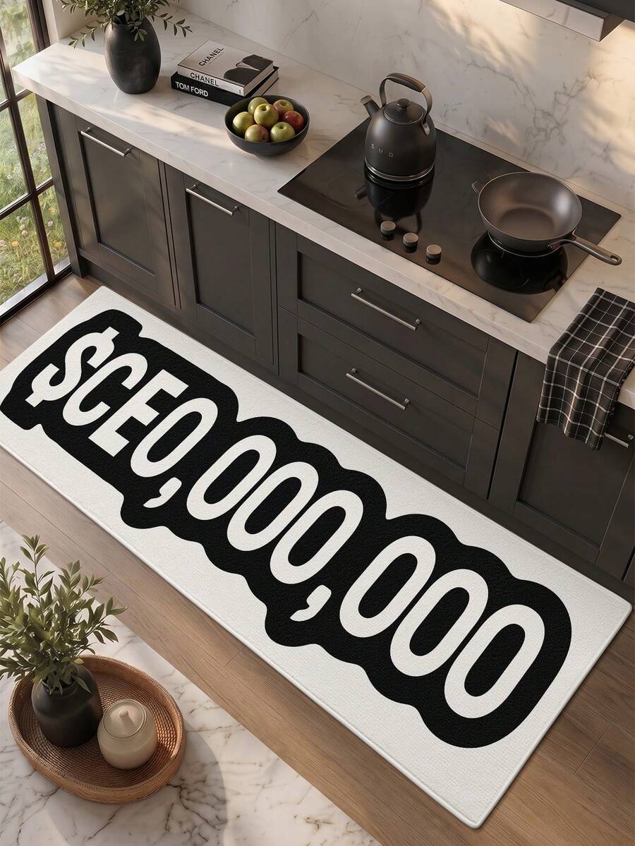 DAJIANG 1pc Black & White Funny CEO Pattern Rug, Kitchen Rug, Hallway Rug, Suitable For Bathroom, Kitchen, Outdoor, Indoor, Hallway, Bedroom, Living Room, Bedside Rug, Machine Washable & Easy To Clean, Non-Slip Backing Mat, Autumn Home Decor, Christmas Holiday Decoration