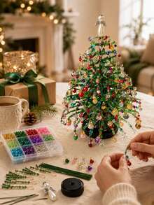1pc DIY Beaded Christmas Tree Set, Create Your Own Sparkling Holiday Decoration, Crystal Christmas Tree Holiday Craft Kit, Suitable For Adults, Crystal Beaded Halloween & Christmas Tree Making Set, Holiday Tabletop Decor, Halloween And Christmas Gift - Multiple Styles - View 8