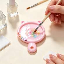 1pc 2-In-1 Cat Shaped Nail Art Palette & Brush Holder, Mini Nail Art Rhinestone & Pearl Storage Tray, Multi-Function Nail Gel Palette, Cute Doodle Watercolor Box - Multicolor - View 8