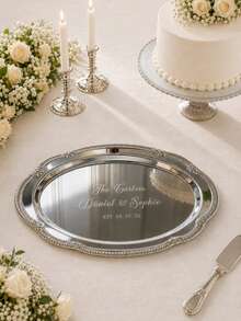 Personalized Stainless Steel Tray, Custom Engraved Serving Plate, Groom And Bride Wedding Gift, Family Name Stainless Steel Tray - Multicolor - View 4