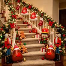 6 Pcs Christmas Foil Balloon Set, 2 Reindeer + 2 Santa Hat + 2 Nutcracker, Xmas Party Decor, Home Indoor Outdoor Yard Celebration, Photo Booth Props - View 5