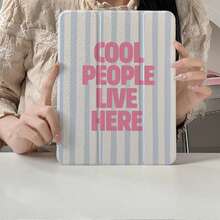1件藍色與白色條紋「Cool People Live Here」字母印花平板保護殼，附筆槽，多角度磁吸支架，支援自動休眠/喚醒，相容 iPad PRO/AIR、Pad 5/6/7、Matepad - 彩色 - 查看 3