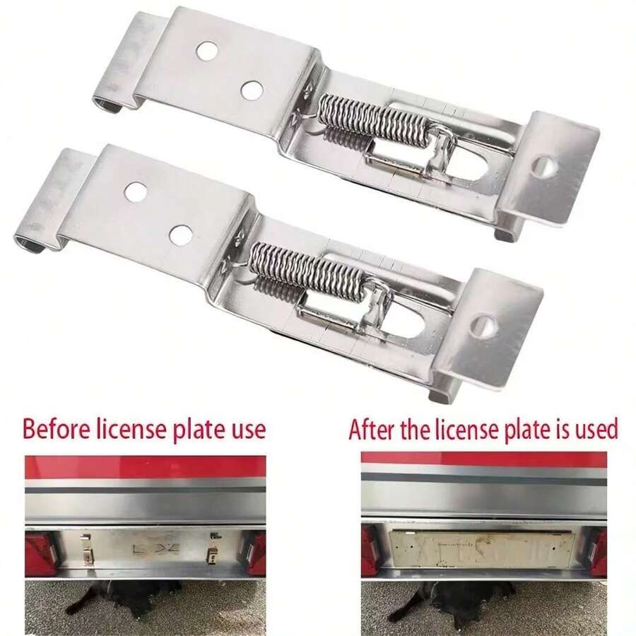 2PCS Rectangular Car License Plate Spring Loaded Stainless Steel Bracket Cars Frame Holder Clamps Trailer Number Plate Clips - 2pcs - View 1