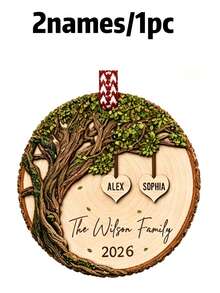 Custom Family Tree Heart Ornament, Personalized Christmas Tree Decor, Rustic Family Name Hanging Keepsake, Customized 2-6 Names Holiday Home Accent, Customizable Xmas Gift For Parents, Couples, Family 2026, Christmas Decorations, Merry Christmas - Style a - View 9