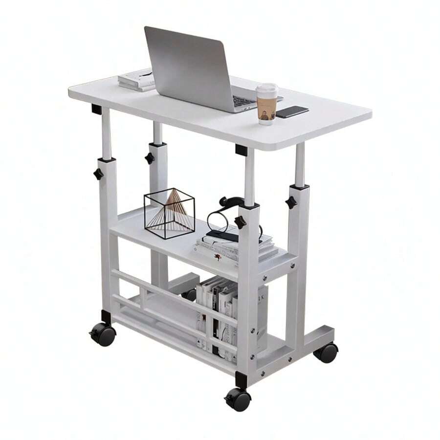 Adjustable Height Mobile Computer Desk With Wheels And Storage For Bedroom Living Room - View 1