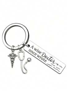 1pc/6pcs/15pcs/24pcs Engraved "A Wise Doctor Once Wrote" Stethoscope & Caduceus Pendant, Funny Gratitude Gift For Doctors And Medical Graduates - Silver - View 3