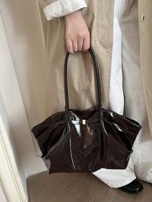 Large Capacity Women's New Fashion Casual Niche Shoulder Underarm Bag, Ruched Commuter Tote Bag - Coffee Brown - View 4