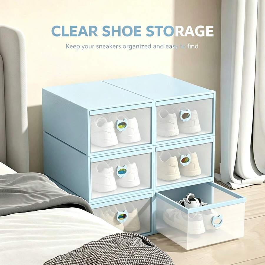 1pc Stackable Plastic Shoe Storage Boxes, Dust‑Proof Shoe Organizer Cabinet, Easy‑To‑Install Stylish Shoe Container For Closet, Entryway, Under Sofa, Under Bed, Bathroom Counter - Multicolor - View 1