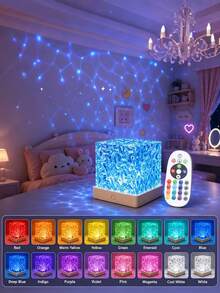 1 buah Lampu Proyeksi Gelombang Air 16 Warna, Kontrol Jarak Jauh & Kontrol Sentuh Ganda - USB Plug & Play (Baterai Tidak Termasuk), Efek Cahaya Dinamis RGB, Lampu Malam Kubus Kristal, Lampu Samping Tempat Tidur Kamar Tidur, Lampu Proyeksi Impian, Cocok Untuk Kamar Tidur, Ruang Bermain, Pesta - Proyektor persegi - View 3