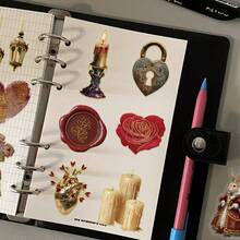 50Pcs Gold Foil Vintage European Palace PET Transparent Stickers, Retro Victorian Clock Violin Frame Decals, Clear Waterproof Sticker Pack For Journal Scrapbook DIY Decor - 50pcs/set - View 10