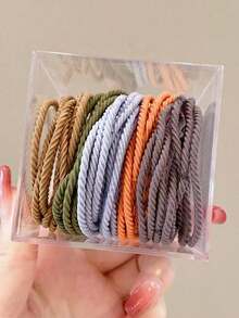 Universal Accessories High Elastic Polyester Spiral Woven Material Morandi Macaron Multicolor Solid Color No Pattern Minimalist Basic Style High Elasticity Durable Hair Ties Not Easy To Break Not Damaging Hair Boxed Minimalist Thin Hair Bands For Girls Students Daily Commute Hair Styling Hair Ropes - Color: Random - View 4