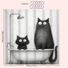 1 Set Cartoon Cat Pattern Shower Curtain, Waterproof Polyester Material, Modern Minimalist Style Home Decor Shower Curtain Set, Toilet Lid Cover, U-Shaped Mat, Anti-Slip Bath Mat, With 12 Hooks Back To School Bathroom Decor - Multicolor - View 11