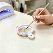1pc 2-In-1 Cat Shaped Nail Art Palette & Brush Holder, Mini Nail Art Rhinestone & Pearl Storage Tray, Multi-Function Nail Gel Palette, Cute Doodle Watercolor Box - Multicolor - View 10