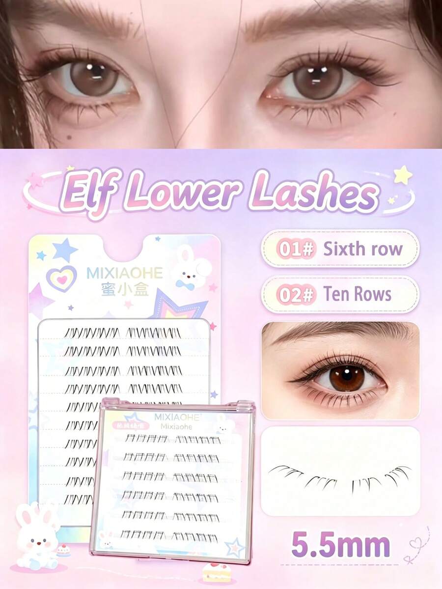 MIXIAOHE 48/80‑Cluster Natural Lower Lash Clusters, 5.5mm Lifelike No‑Makeup Effect, Distinct Individual Strands, Cluster‑Style Lazy False Lashes For Authentic Soft Daily Eye Makeup