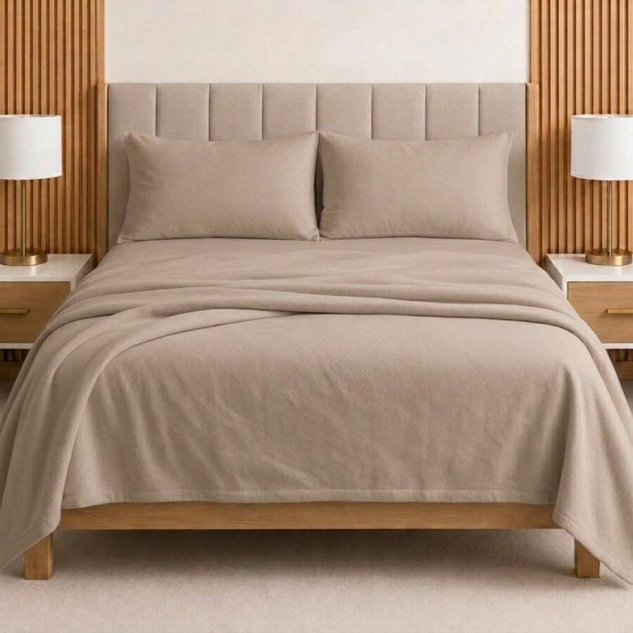 DuVlo Queen Size Fleece Thermal Plush Sheets For Cold Weather - Beige - View 1
