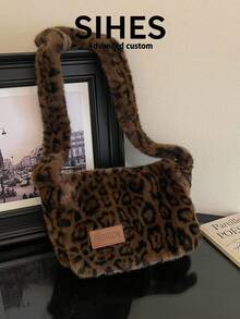 1pc Leopard Print Plush New Women's Bag, Shoulder Bag, Crossbody Bag, Fashion Leopard Print Plush Bag, Suitable For Commuting, Shopping, Dating - Coffee - View 8
