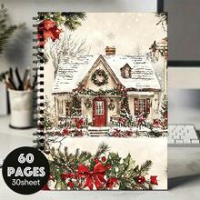 Christmas Snow House Diary, Spiral Bound 30 Sheets 60 Pages Thick Paper, Winter Cottage, Suitable For Journaling, Ideal For Home, Office, School, Holiday Gift - A5 - View 1