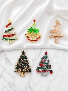 5pcs Christmas Tree Brooch Set, Multiple Rhinestone Christmas Tree Style Combinations, Holiday Atmosphere Lapel Accessories, Coat Sweater Jacket Holiday Decoration Small Items - 5pcs - View 5