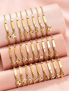 1 Gelang Anak-Anak Liontin Inisial Kupu-kupu Bergaya dan Kasual, Cocok untuk Dekorasi Sehari-hari, Hadiah Ulang Tahun dan Liburan untuk Anak-Anak - Yellow Gold - View 2