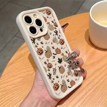 Vintage White Halloween Pumpkin & Coffee Print TPU Shockproof Full Coverage Precision Protective Case Compatible With Apple 11/12/13/14/15/16/16 Pro/16 Pro Max/17/17 Pro/17 Pro Max/18 Pro/18 Pro Max - Multicolor - View 5
