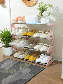 1 Pack Multi-Layer Sturdy Collapsible Plastic Shoe Rack, Modern Solid Color Z-Frame Easy Clean Freestanding Shoe Storage Organizer For Entryway Hallway Living Room Closet, Christmas Thanksgiving Home Organization Gift - Multicolor - View 8