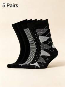 Men's Classic British Argyle Skin-Friendly Cotton Mid-Calf Socks, Versatile Business Style For Daily Office Wear - Multicolor - View 4