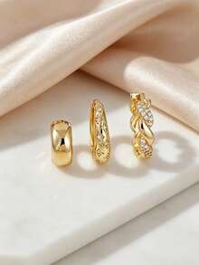 3pcs Cubic Zirconia Star Stud Earrings Set, Women's Daily Work, Date, Party, Gathering Layering & Matching - Yellow Gold - View 5