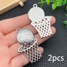 2/6pcs Sports Charms Badminton Racket Tennis Racket Golf Club Basketball Ball Pendants For DIY Bracelet Earring Necklace Jewelry Making Supplies - Silver - View 11