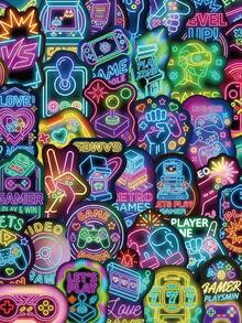 50Pcs Neon Video Game Stickers, Neon Vinyl Sticker, For Water Bottle, Laptop, Journal Scrapbook Decor - Green - View 1