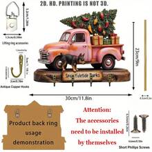 Halloween 1pc Rustic Farmhouse Christmas Truck & German Shepherd Key Holder, Vintage Pink Truck With Green Trees And Red Decorative Balls, Wooden Wall-Mounted Key Rack, Entryway Organizer, Fathers Day Gift Dog Lover, Christmas In July - Multicolor - View 2