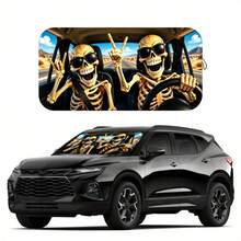 1pc 150cmx70cm Cool Skull Car Sunshade, Made Of Polyester Fiber, Durable 190T Material Blocks UV Rays And Heat Protection For Car Interior, Suitable For Various Car Models Front Windshield, Provides Heat Insulation And Privacy Protection, Keeps Your Car Cool, Foldable For Easy Storage - Cool Skull - View 11