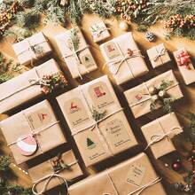300Pcs/Set Decorative Christmas Present Tag Stickers Roll, 300Pcs Kraft Paper Fun Xmas Tree Reindeer Stocking Holiday Design, To From Writable Gift Labels, For Christmas Table Decorations, Autumn Home Decor, Gift Wrapping, Seasonal Gathering - View 5