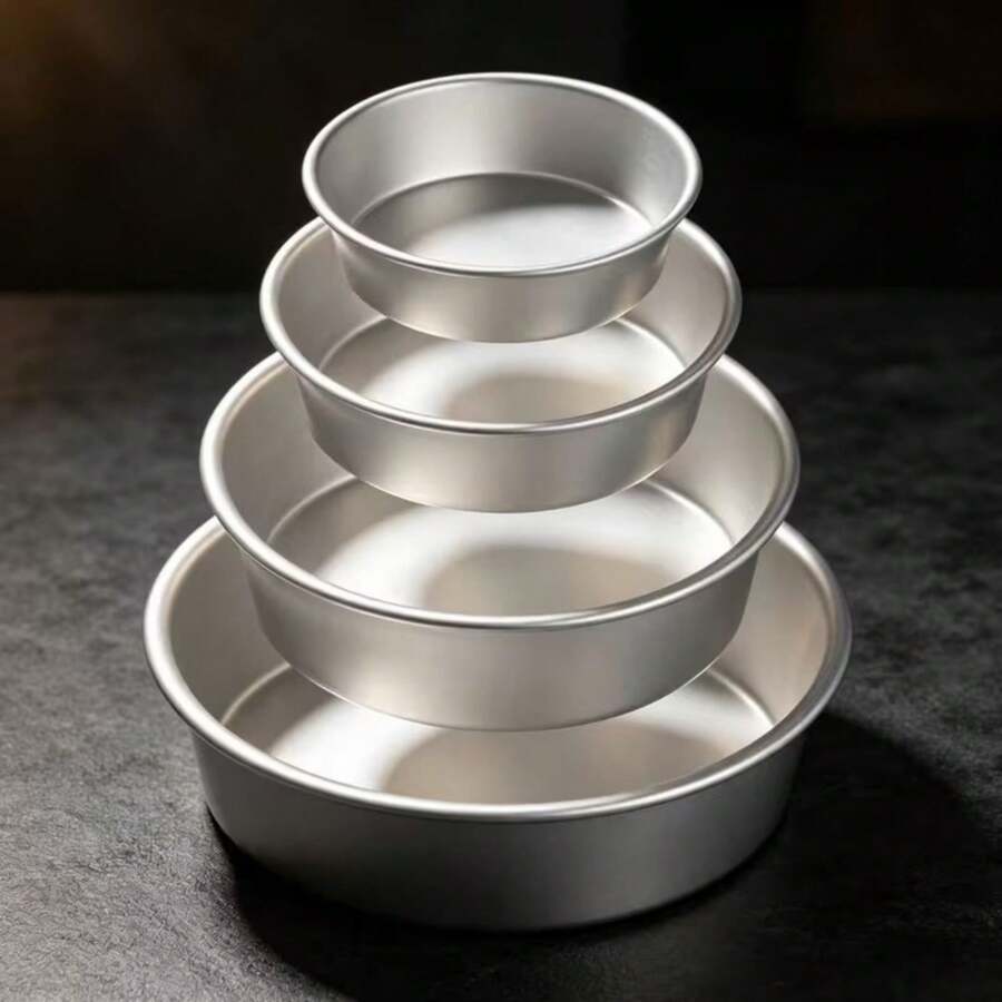 Round Aluminum Cake Mold, 4/5/6/7/8 Inch, Anodized Non-Stick With Fixed Bottom. Perfect For Making Cream Cakes, Wedding Cakes.