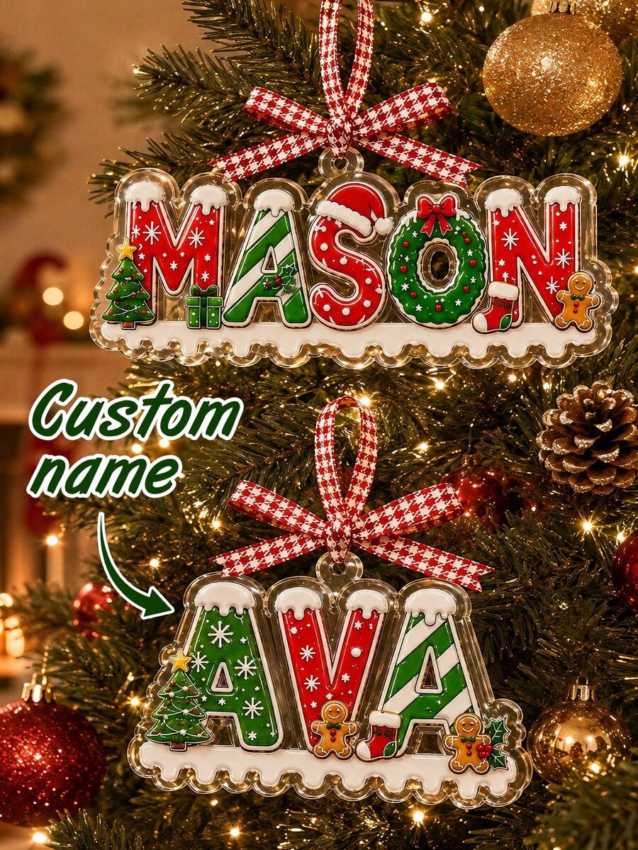 Custom Christmas Letter Ornament, Personalized Name Tree Hanging Decor, Festive Holiday Party Decoration, Customized Alphabet Keepsake, Customizable Xmas Gift For Family, Home Tree Accent, Christmas Decoration, Acrylic Ornament, Family, Friend - Style B - View 1