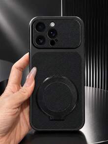 MewTrek Luxury Litchi Texture PU Leather Phone Case, Magnetic Ring Stand, Large Lens Opening, Full Coverage Shockproof Anti-Drop Protective Shell, Compatible With IPhone, Galaxy, Honor, Reno, MOTO - Black - View 4