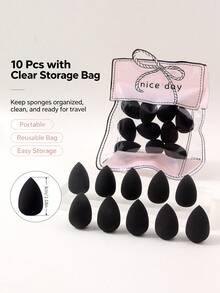 10pcs All‑In‑One Makeup Tool Set, Soft Makeup Sponges, Mini Sponges, Suitable For Foundation, Concealer, Loose Powder Setting, Wet And Dry Use Makeup Tools, Essential Daily Makeup Accessories For Women - Black - View 9