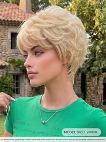NAMM Blonde Pixie Cut Curly Wig With Bangs Natural Looking Synthetic Heat Resistant Fiber Short Pixie Cut Wig For Women Cosplay Daily And Daily Use 9 Inch ( Honey Brown Highlight, Burgundy, Black ) - Multicolor - View 2