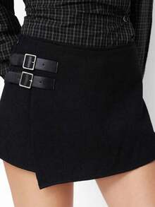 女款包臀迷你裙 雙扣 A 字裙 優雅秋冬下身穿搭 適合日常通勤、度假、派對 - 黑色 - 查看 4