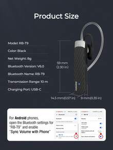 REMAX Bluetooth 6.0 Mono Headset, Single Ear Wireless Bluetooth Earpiece With Noise Reduction For Clear Calls, Lightweight Ear Hook Design, Hands-Free Calling, Dual Device Connection, 180H Standby Battery Life For Driving, Office & Work, Headphones - T9 - View 11