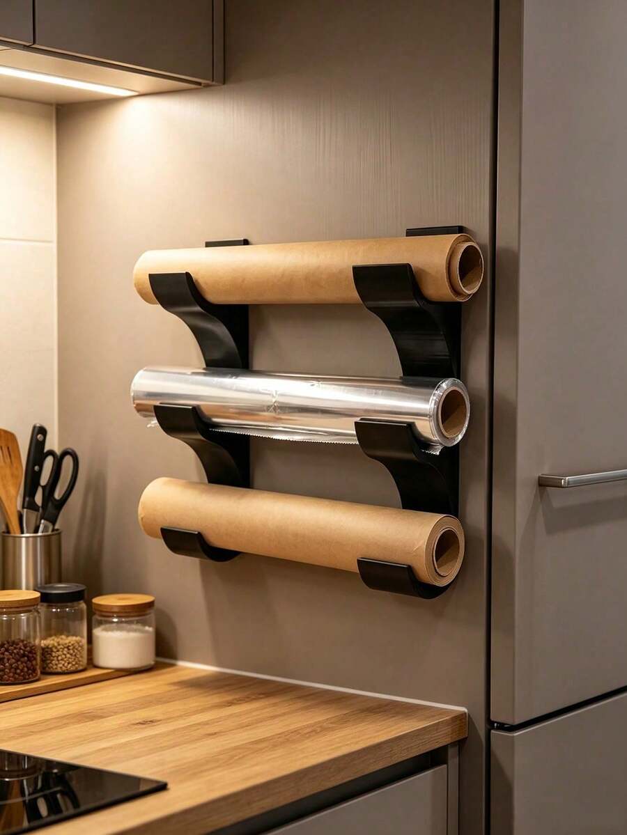 2 Storage Racks Can Accommodate 3 Rolls Of Kitchen Paper/Food Wrap/Aluminum Foil. The Storage Racks (Designed To Hold Rolls With A Diameter Of No More Than 50 Mm) Save Space, Feature Hole-Free Installation, And Create A Tidy Kitchen. - Multicolor - View 1