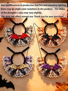 PETSIN 1 Set/1/4pcs Halloween Pet Lace Collar, Adjustable Bat Pumpkin Decor Dog Scarf Bib, Cute Halloween Costume Necktie, Suitable For Small And Medium Dogs And Cats, Autumn Party Pet Outfit Accessory - Multicolor - View 2