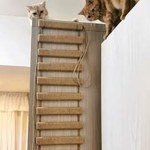 1pc Hanging Rope Cat Ladder For Playing, Climbing And Scratching, Cat Wall Soft Ladder, Length 50cm/100cm, Natural Pine Wood, Sturdy And Durable, Max Load 12kg (26lb) - Apricot - View 6