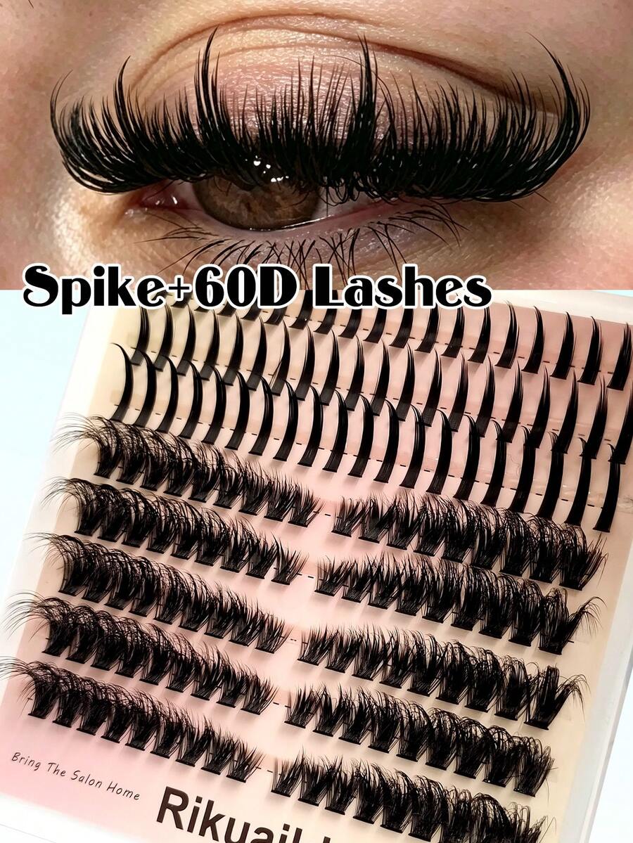 Rikuaild 150 قطعة رموش صناعية عنقودية طبيعية منفوشة برأس مدبب 150D + عين قطة كرتونية 60D، قابلة لإعادة الاستخدام، مناسبة للمبتدئين، سهلة التطبيق، تمديد رموش طويل الأمد بجودة صالون - D - مشاهدة 1