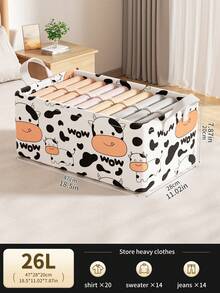 1PC Cow‑Print Fabric Storage Basket With Tall Reinforced Handles, Steel Frame Deep Closet Organizer Bin, Collapsible Storage Box For Clothes Yoga Sports Equipment, Waterproof Heavy‑Duty Storage Container For Bedroom Home Gym Living Room - Multicolor - View 8