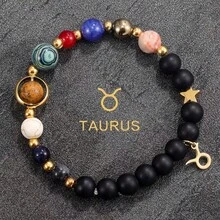 8 Planets 12 Zodiac Signs Bracelet, Unisex Natural Stone Solar System Bracelet, Gold Zodiac Pendant Bracelet, Valentine's Day Jewelry - Black - View 5