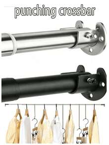1pc Stainless Steel Telescopic Shower Curtain Rod, 2.5cm Diameter, Multiple Lengths Available, Suitable For Shower Curtain Rod, Curtain Rod, Wardrobe Hanging Rod, Telescopic Rod, Drying Rack, Clothes Hanging Rod, Support Rod, Kitchen Utensil Storage Rod, Tension Rod, Shovel Hanging Rod, Spoon Hanging Rod, Cutting Board Hanging Rod, Kitchen Towel Hanging Rod, Whisk Hanging Rod, Soup Ladle Hanging Rod, No Drilling Installation, Made Of Stainless Steel, And With No Odor - Silver - View 1