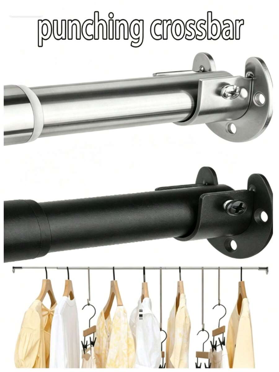 1pc Stainless Steel Telescopic Shower Curtain Rod, 2.5cm Diameter, Multiple Lengths Available, Suitable For Shower Curtain Rod, Curtain Rod, Wardrobe Hanging Rod, Telescopic Rod, Drying Rack, Clothes Hanging Rod, Support Rod, Kitchen Utensil Storage Rod, Tension Rod, Shovel Hanging Rod, Spoon Hanging Rod, Cutting Board Hanging Rod, Kitchen Towel Hanging Rod, Whisk Hanging Rod, Soup Ladle Hanging Rod, No Drilling Installation, Made Of Stainless Steel, And With No Odor - Silver - View 1