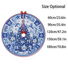 1pc Blue And White Porcelain Robin Pattern Christmas Tree Skirt, Elegant Holiday Decor, 5 Sizes, Unisex Holiday Gift, Suitable For Home And Party Christmas Home Decoration - Blue and White Robin Porcelain - View 3